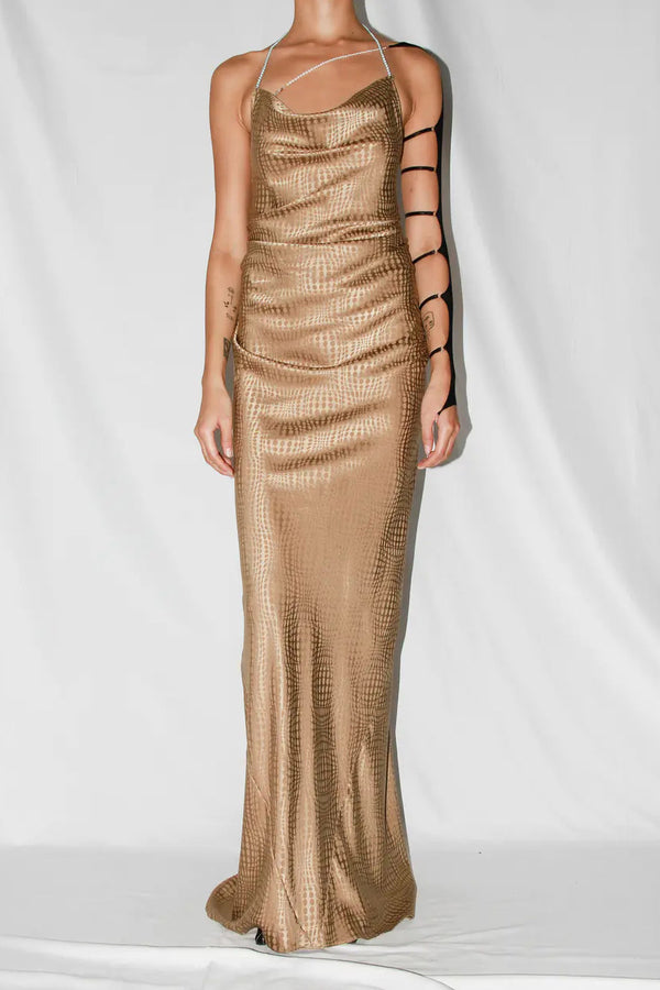 RUI silk patchwork long skirt RSS24WV04 Coffee